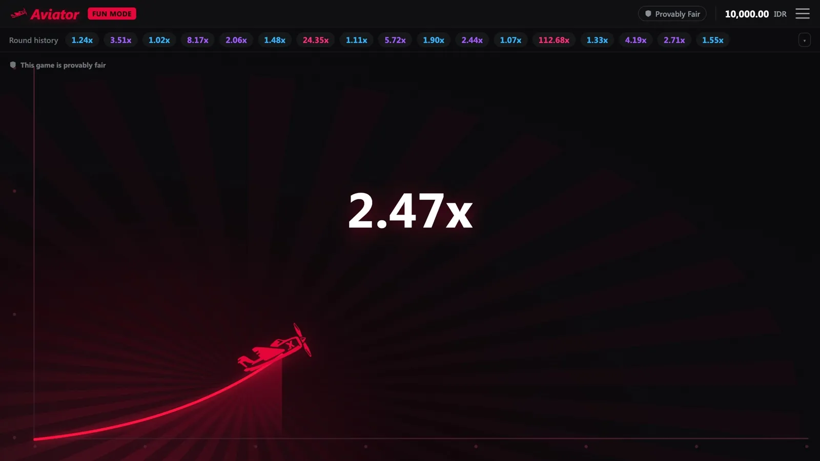 Pesawat merah Aviator naik dengan pengali 2.47x